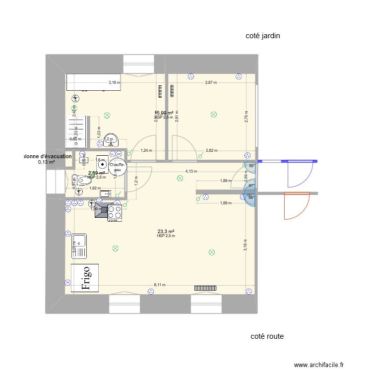 appartement  5bis complet. Plan de 4 pièces et 42 m2