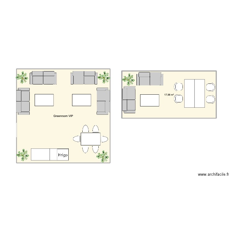 Green room et agence client. Plan de 0 pièce et 0 m2