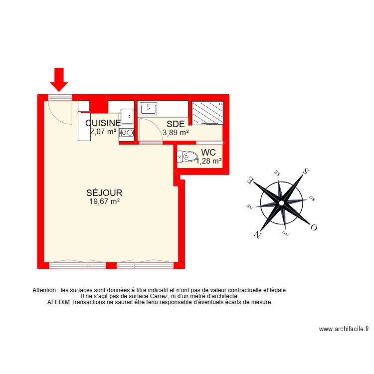 BI 25818. Plan de 5 pièces et 27 m2