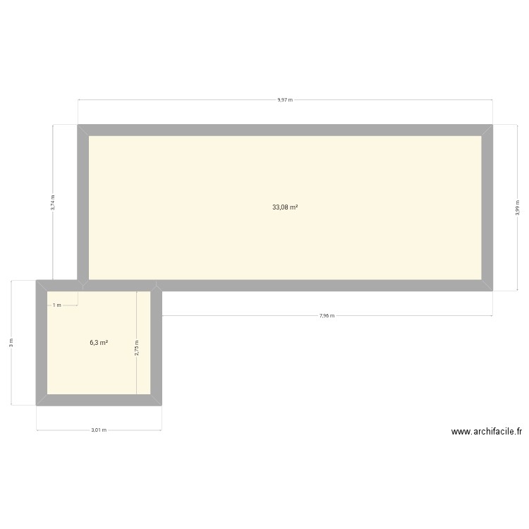 Piscine. Plan de 2 pièces et 39 m2