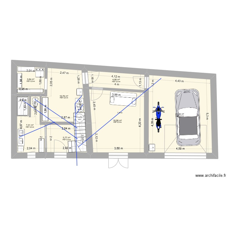 Plan RDC (VARIANTE 1). Plan de 14 pièces et 153 m2