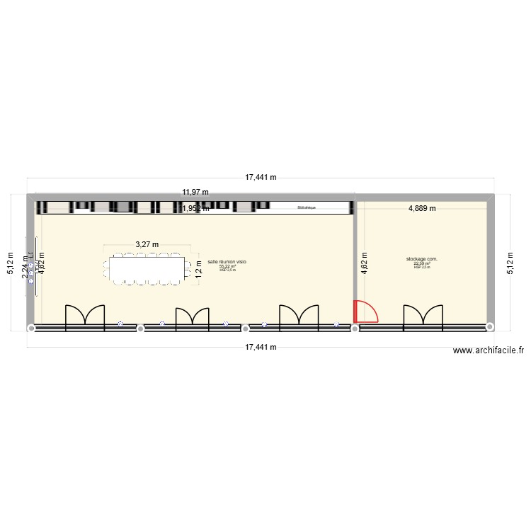 ancienne bibliothèque. Plan de 2 pièces et 78 m2