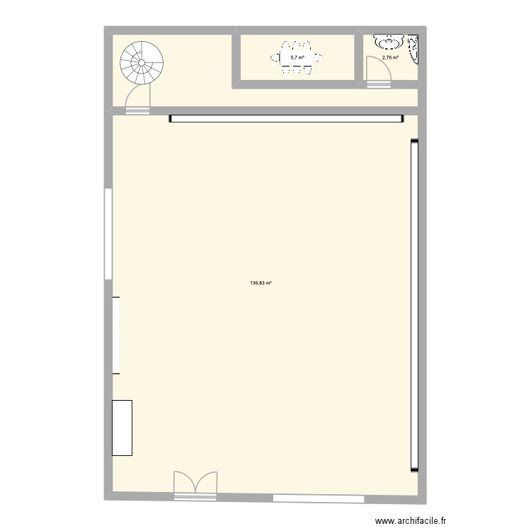Parfumerie. Plan de 3 pièces et 145 m2