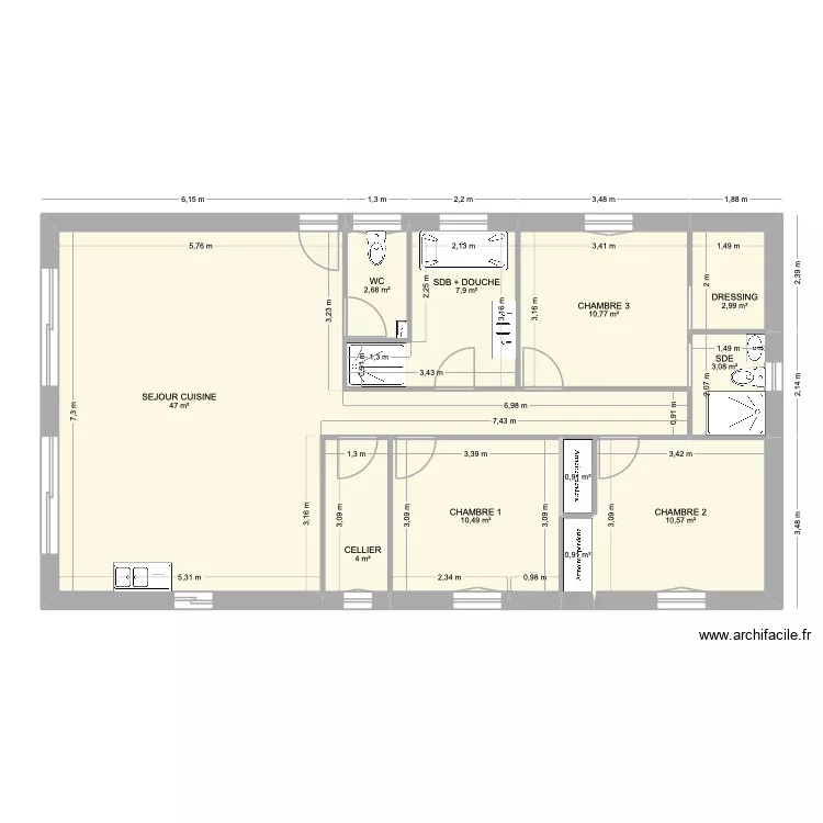 MAISON 100M2 SANS MEUBLES. Plan de 11  et 101 m²