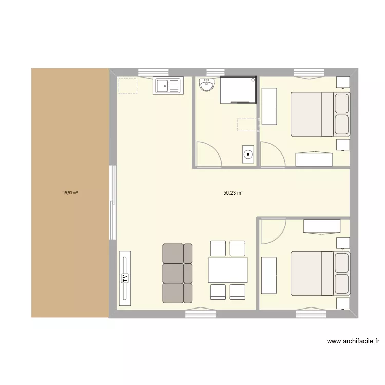 maison 2 chambres. Plan de 1 et 56 m² maison 2 chambres. Plan de 1 et 56 m²