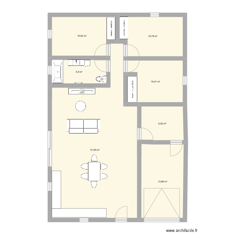 Plan. Plan de 7 pièces et 110 m2