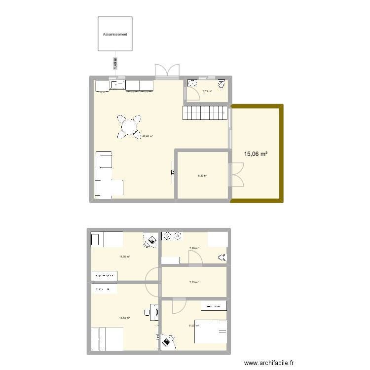 Maison 2-modif. Plan de 9 pièces et 123 m2