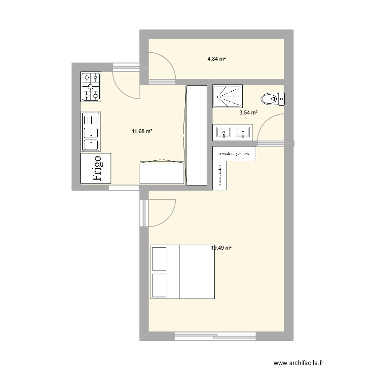 V2 aggrandissement. Plan de 4 pièces et 40 m2