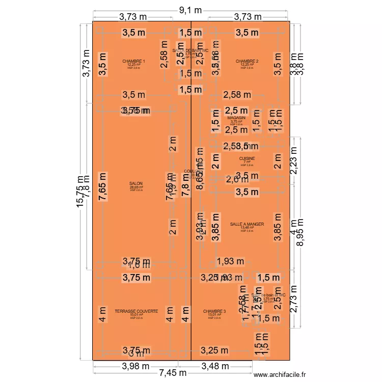 VILLA FAMILLE ELH ADAM TOITURE. Plan de 11  et 124 m²