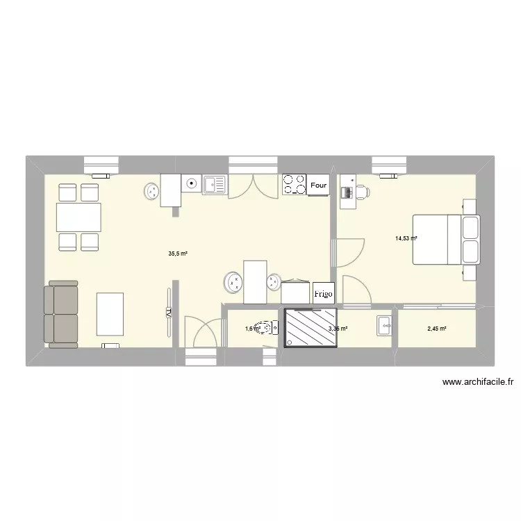 Plan. Plan de 5 Pièces et 57 m²