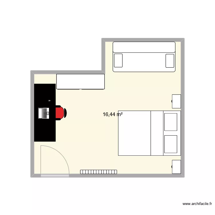 L&eacute;o chambre. Plan de 1  et 16 m²