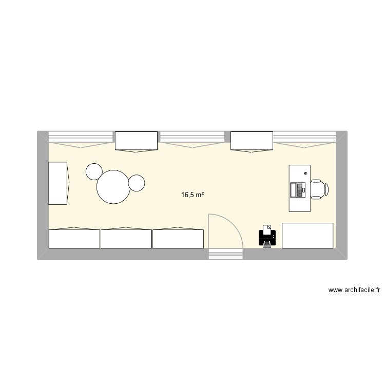 Bureau 2. Plan de 1 pièce et 17 m2