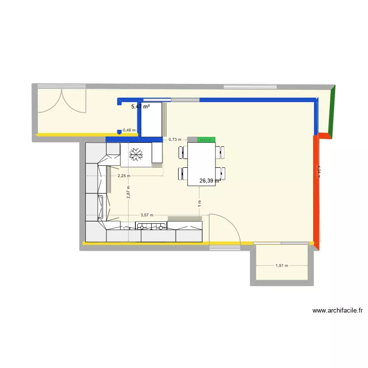 CUISINE avec El&eacute;ments hauts 4 CIRODDE - MESURES. Plan de 2  et 32 m²