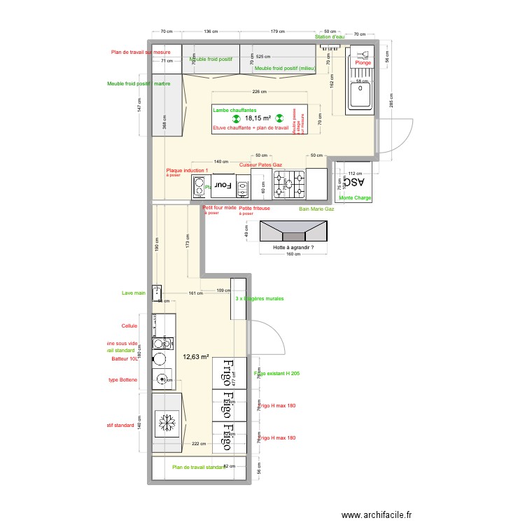 Cuisine Alf Basile. Plan de 2 pièces et 31 m2