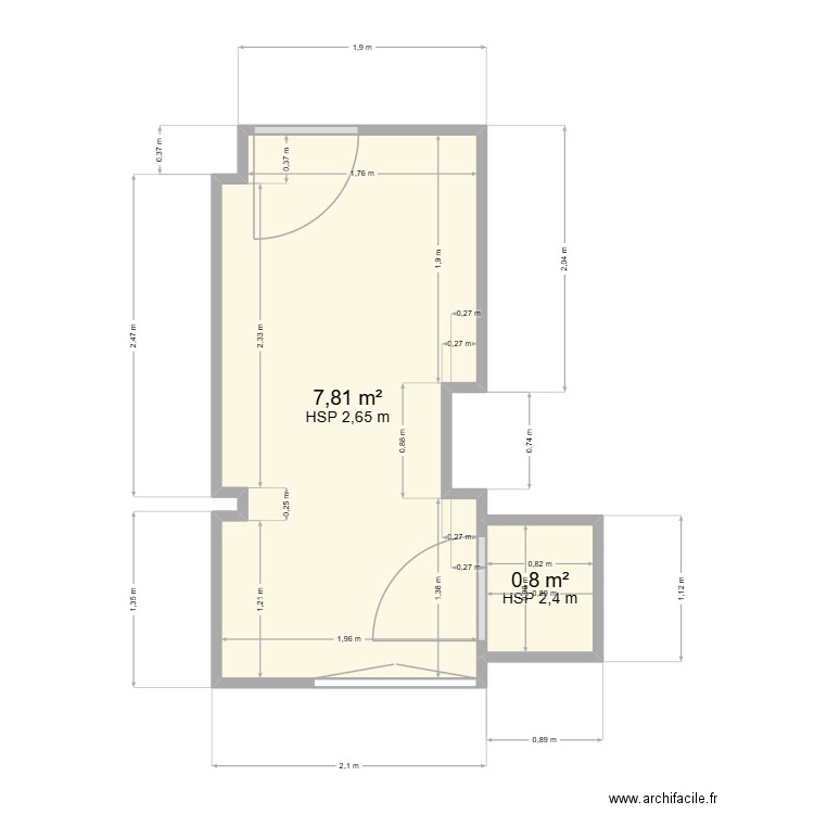 sdb oliv. Plan de 2 pièces et 9 m2