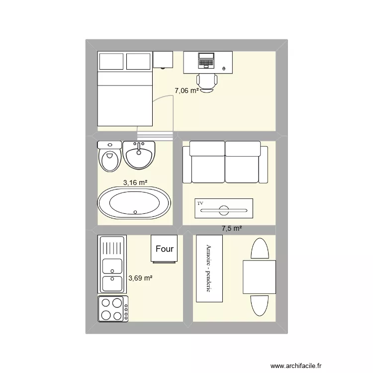 projet:amenager un conteneur. Plan de 4  et 21 m²