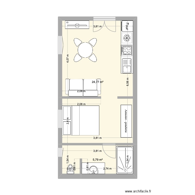 JULOU 31m2. Plan de 2 pièces et 31 m2