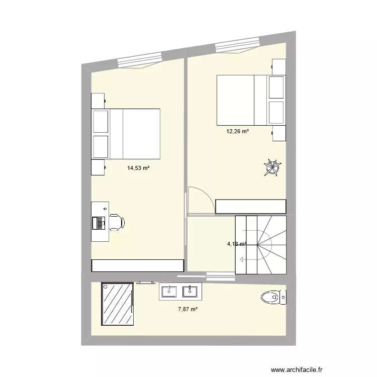 1etage. Plan de 4  et 39 m²