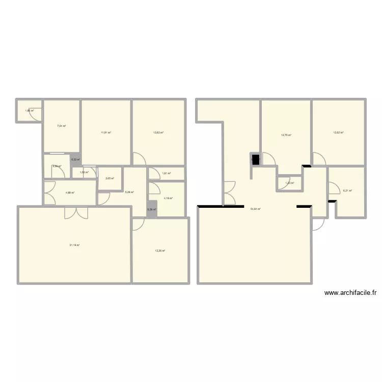 Nogent. Plan de 21  et 188 m²