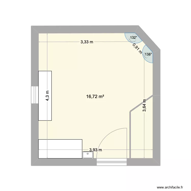 cuisine dinette. Plan de 1  et 17 m²