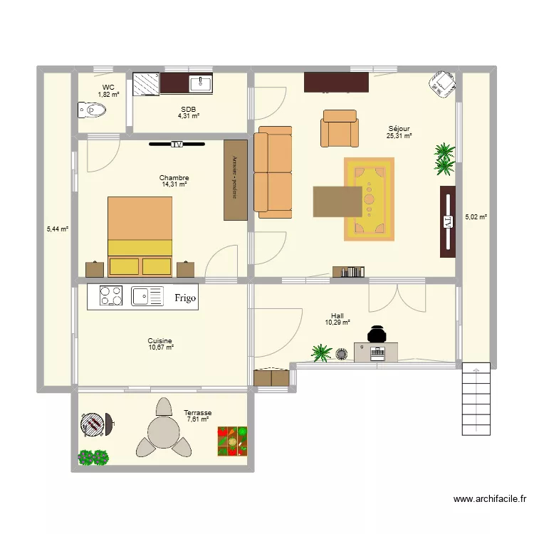 Tavier avec meubles . Plan de 