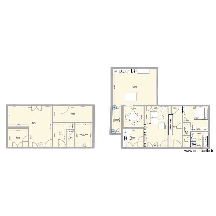 RDC_Raray_Extension. Plan de 15 pièces et 177 m2