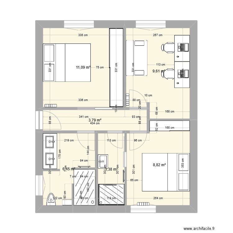 32RDS CHAMBRES V7. Plan de 6 pièces et 43 m2