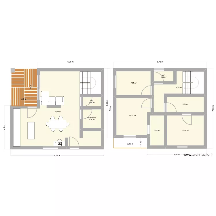 Plan maison &eacute;tage. Plan de 10  et 96 m²