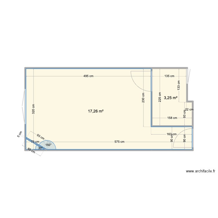 183B CHAMBRE V0. Plan de 2 pièces et 21 m2