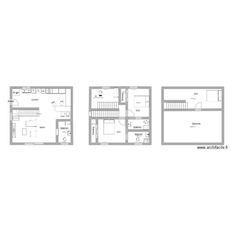La devèze avec modifications. Plan de 8 pièces et 112 m2
