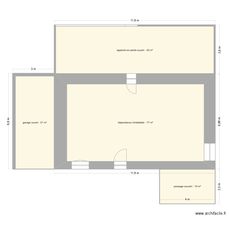 Dépendance Maison inhabitable. Plan de 1 pièce et 54 m2