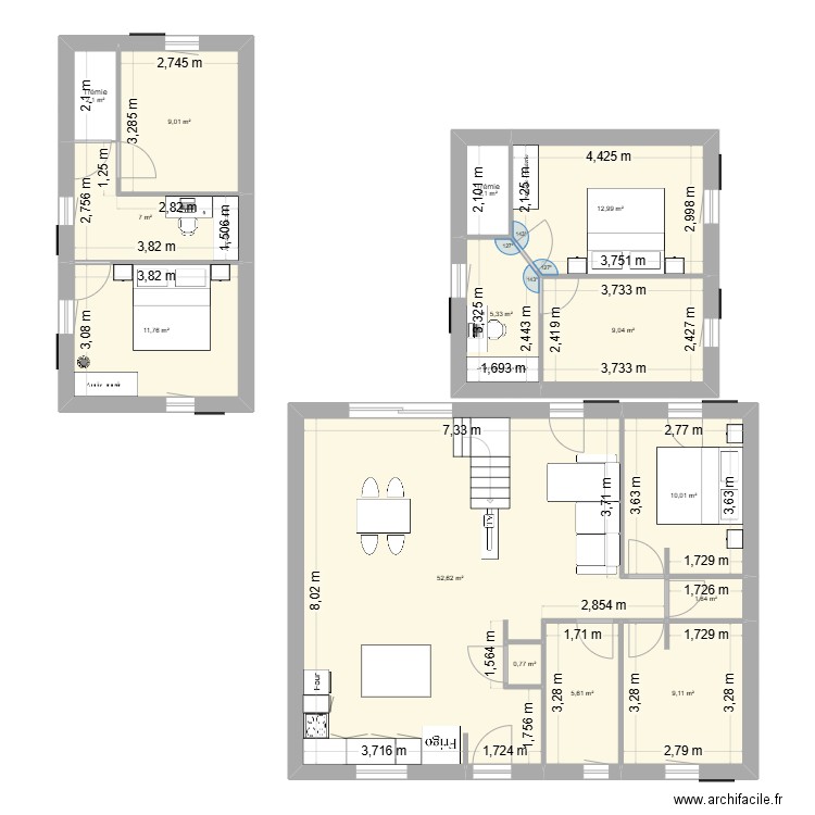 Maison pour étage. Plan de 14 pièces et 139 m2