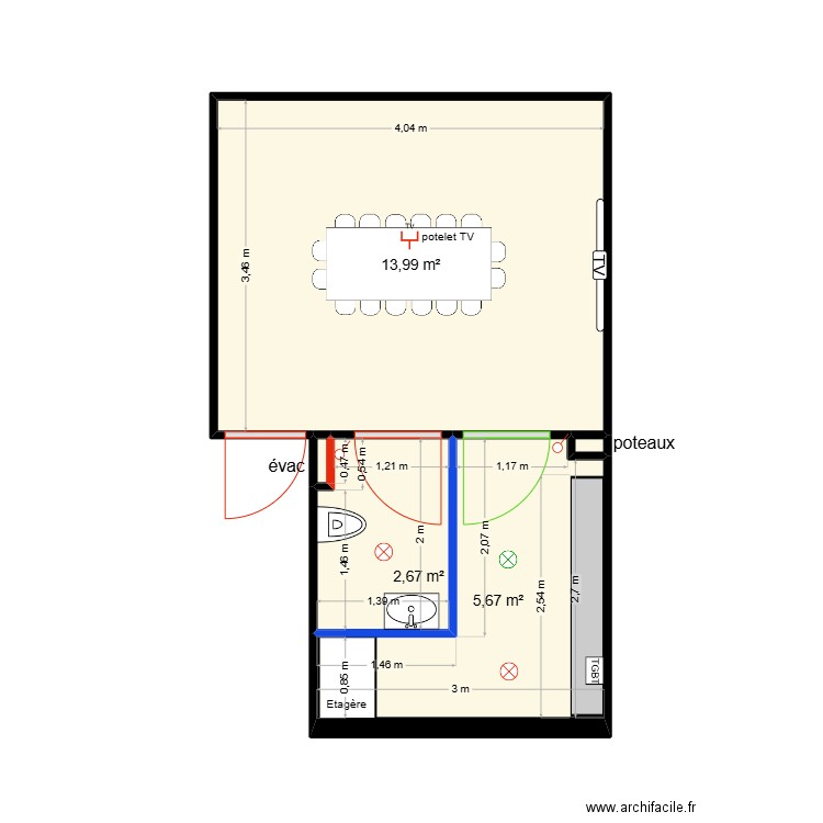 KM audit - rdc futur. Plan de 5 pièces et 22 m2