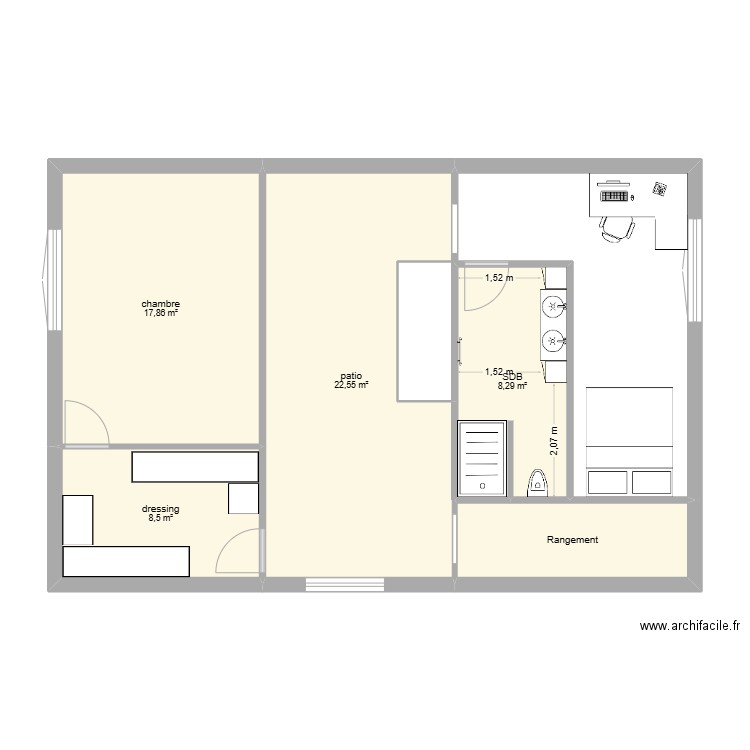 crevic R+1. Plan de 5 pièces et 63 m2