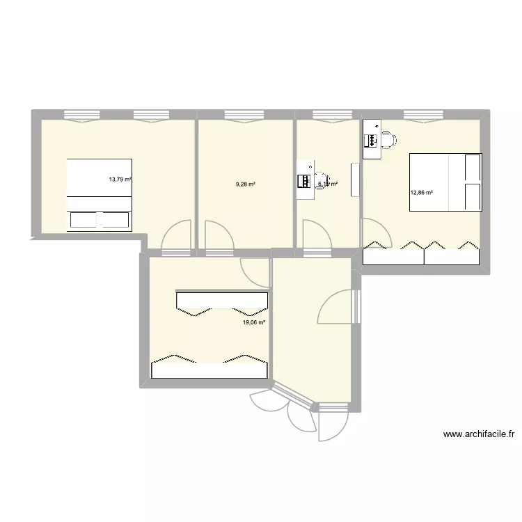 Entr&eacute;e. Plan de 5  et 61 m²