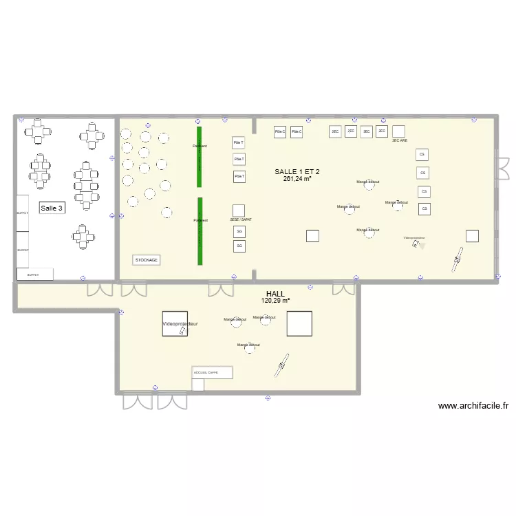 AGRACO OPTION 1 Accueil café dans le hall + déjeuner dans la salle 3 et le hall. Plan de 2 et 382 m² AGRACO OPTION 1 Accueil café dans le hall + déjeuner dans la salle 3 et le hall. Plan de 2 et 382 m²