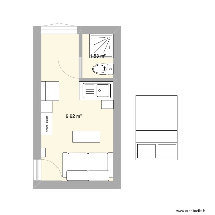 Paris. Plan de 2 pièces et 11 m2