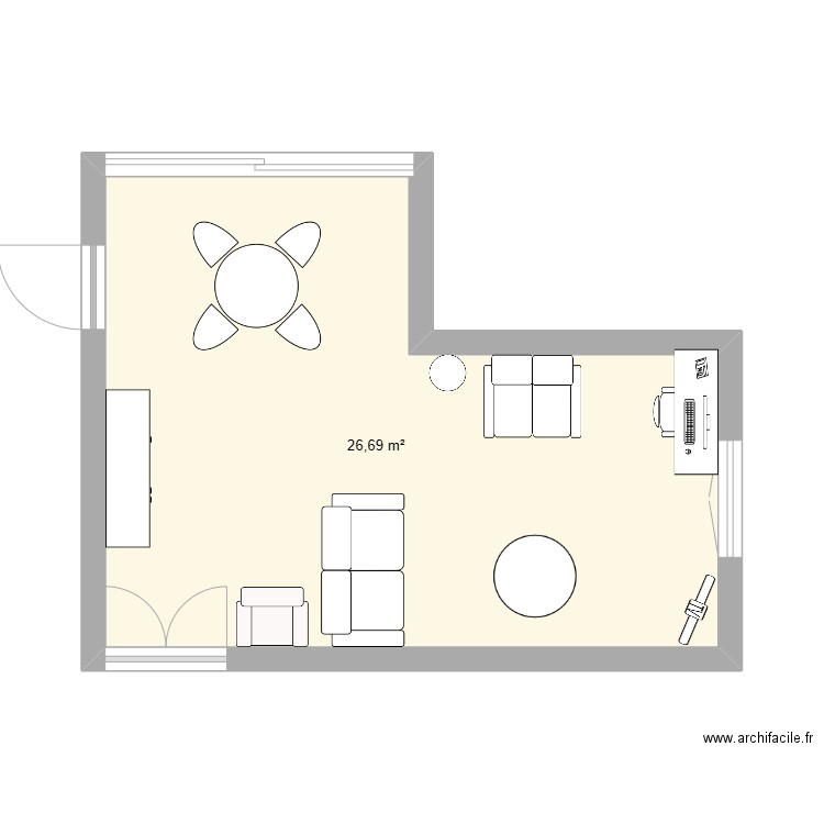 piece a vivre. Plan de 1 pièce et 27 m2
