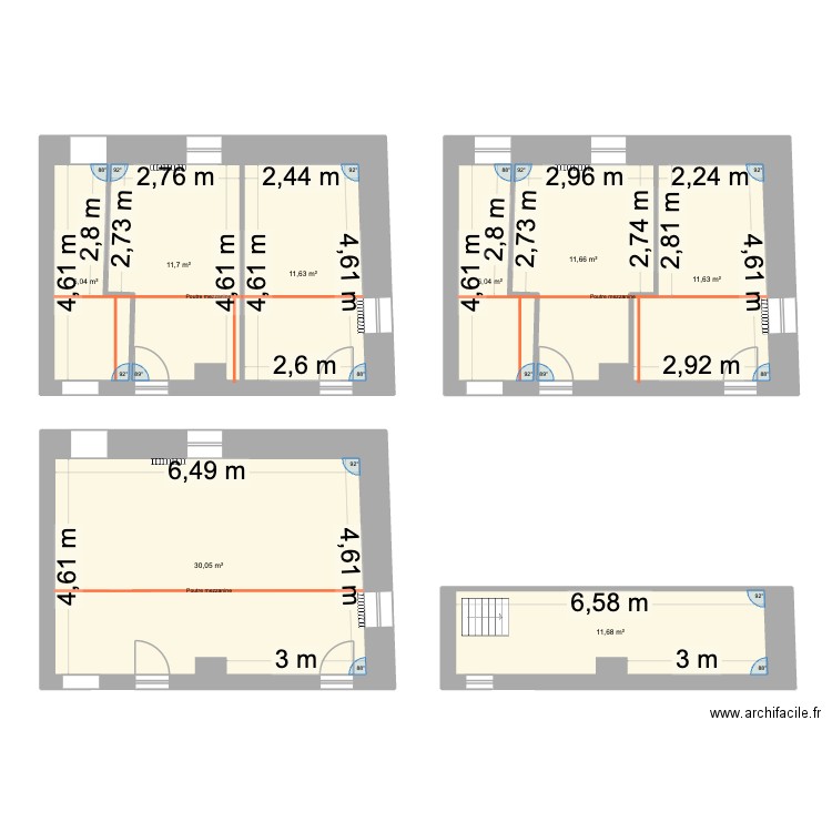 ETAGE GRANIERS. Plan de 8 pièces et 100 m2