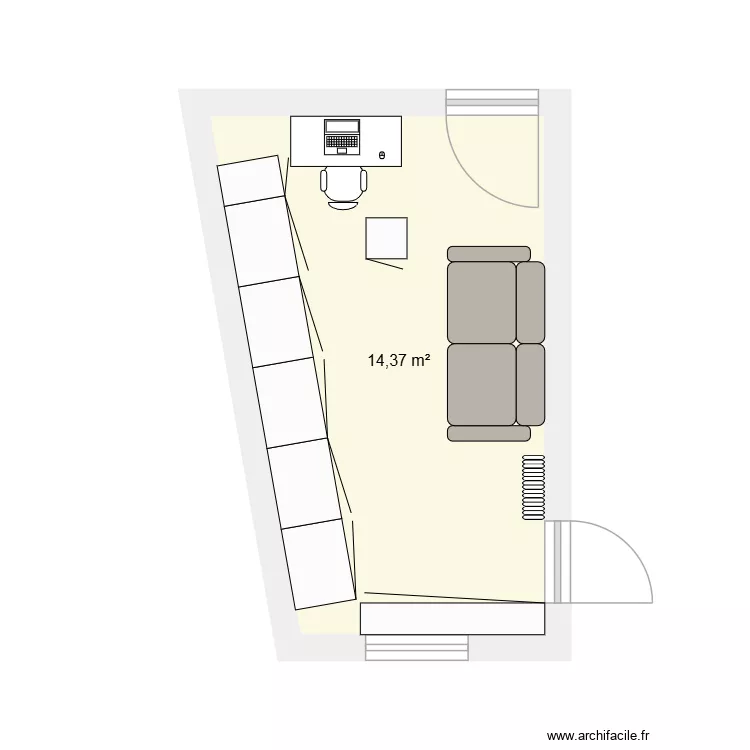 amenagement bureau. Plan de 1 Pièce et 14 m² amenagement bureau. Plan de 1 Pièce et 14 m²