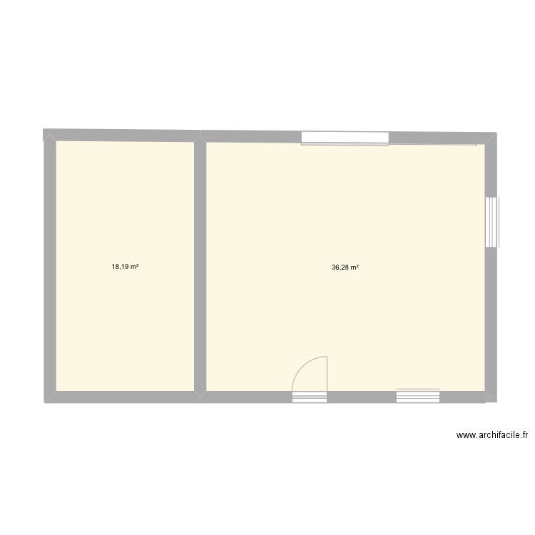Chambre. Plan de 2 pièces et 54 m2