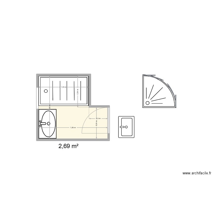 SDB KERFOURN. Plan de 1 pièce et 3 m2