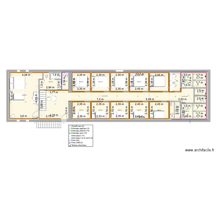 Aménagement Grand Caugy. Plan de 25 pièces et 228 m2