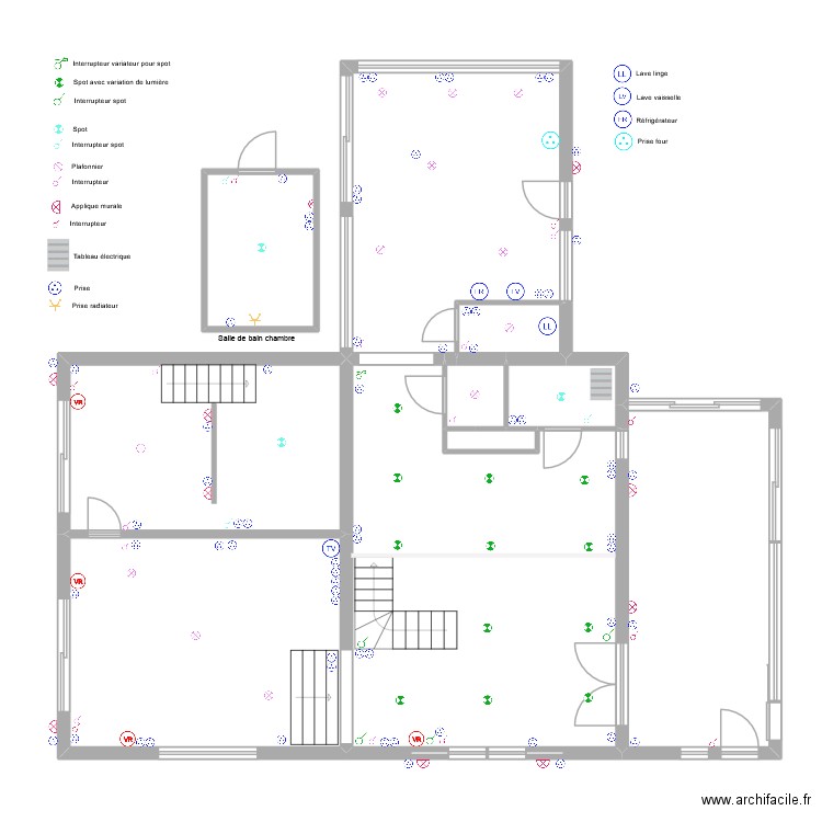 Plan rez de chaussé électricité. Plan de 10 pièces et 145 m2