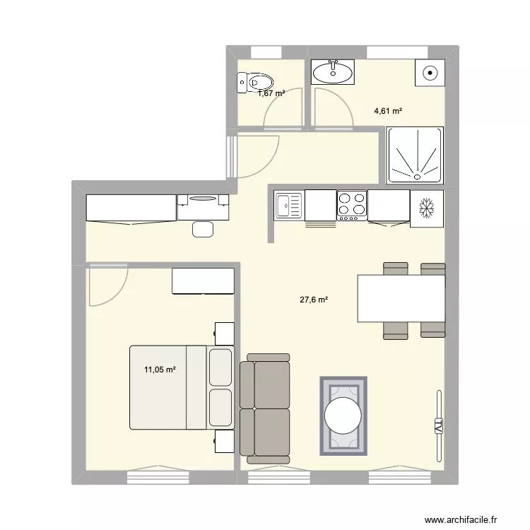 Creki Neutre Vide 2. Plan de 4 Pièces et 45 m² Creki Neutre Vide 2. Plan de 4 Pièces et 45 m²