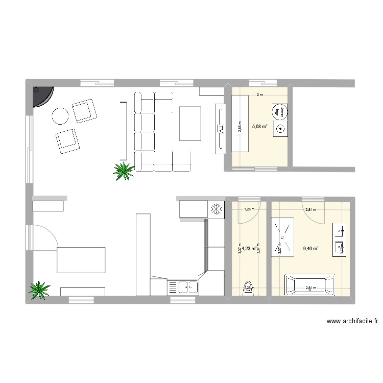 1er essaie. Plan de 3 pièces et 19 m2