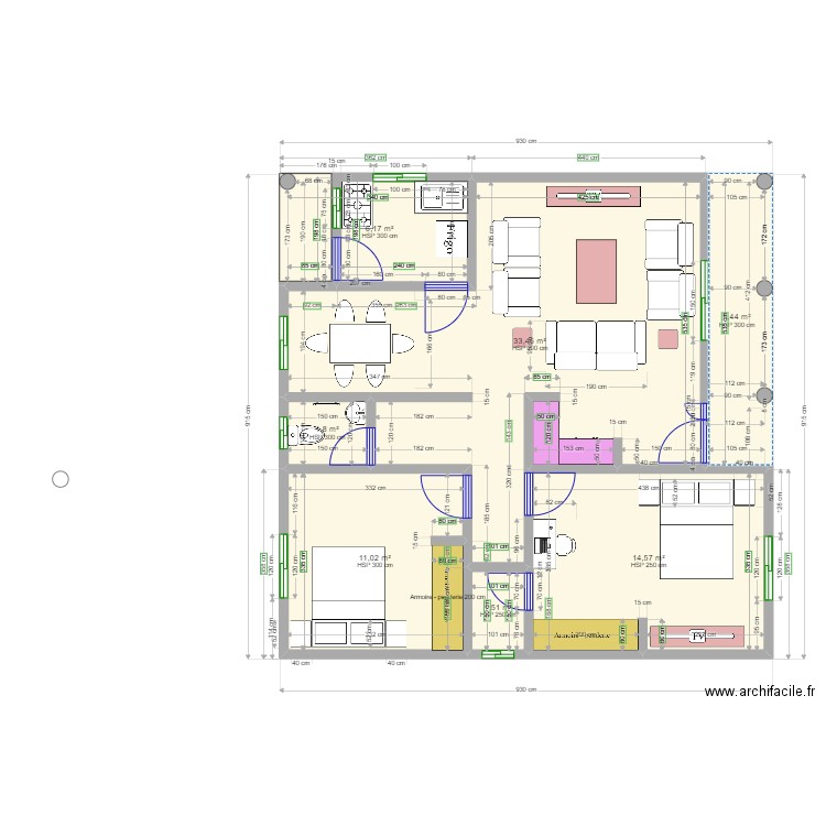 Plan 1 bon. Plan de 15 pièces et 148 m2