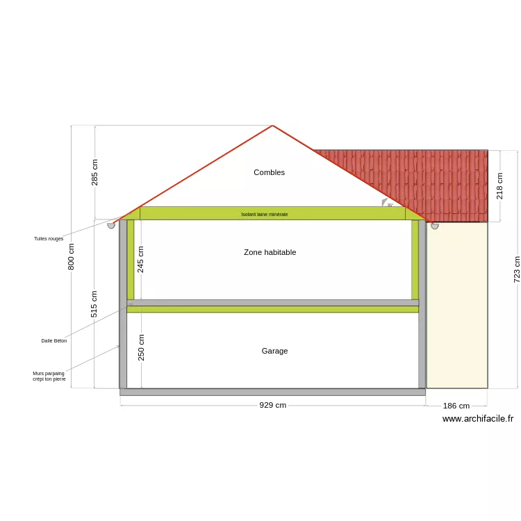 coupe "A" est / ouest 15/03. Plan de 