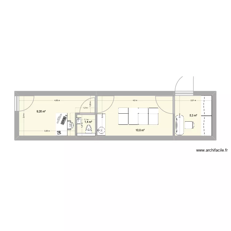 rituel zen aevc wc souhaite. Plan de 4  et 27 m²