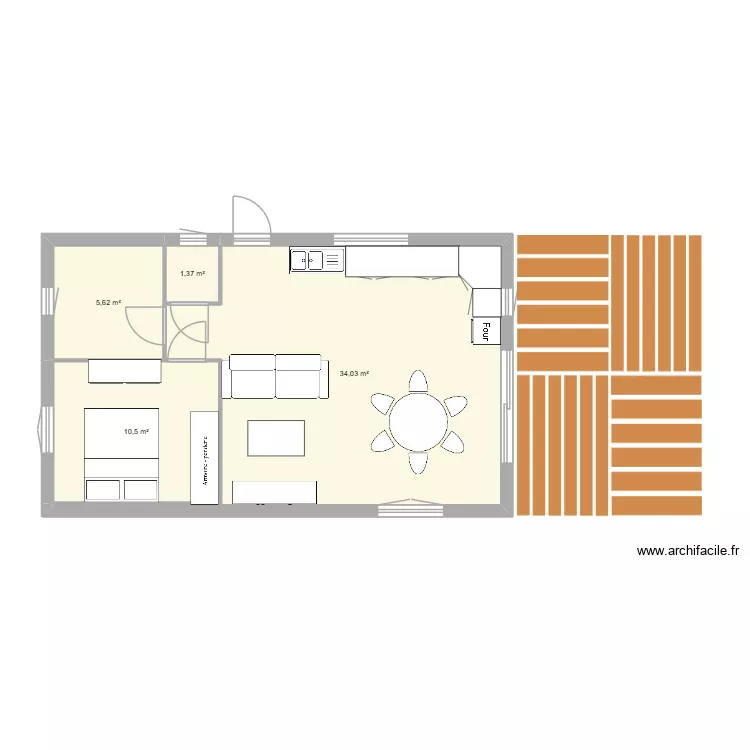 garage. Plan de 4 pièces et 52 m²